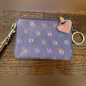 Dooney & Bourke Purple Multicolor Logo Key & Card Holder with Heart Charm